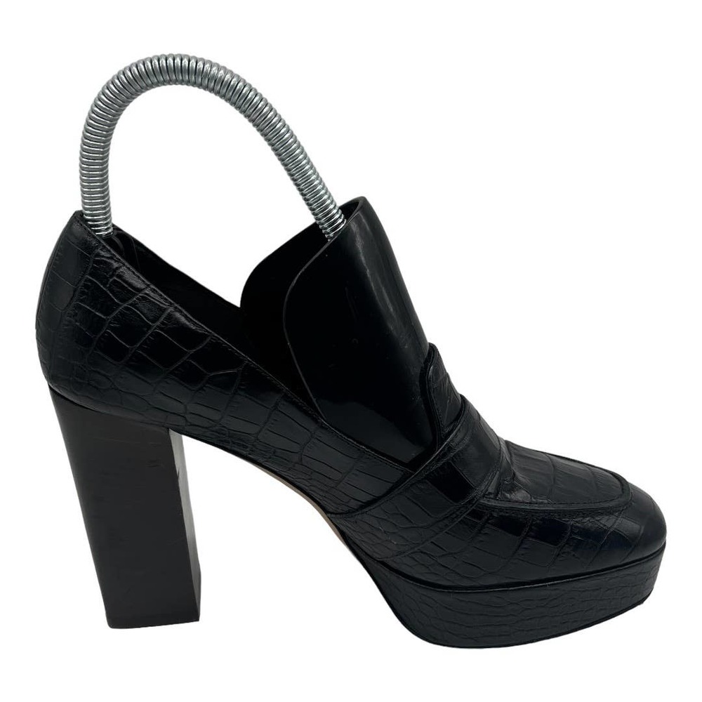 Tamara Mellon Womens GG Embossed Black Leather Loafer Pumps Size 37.5